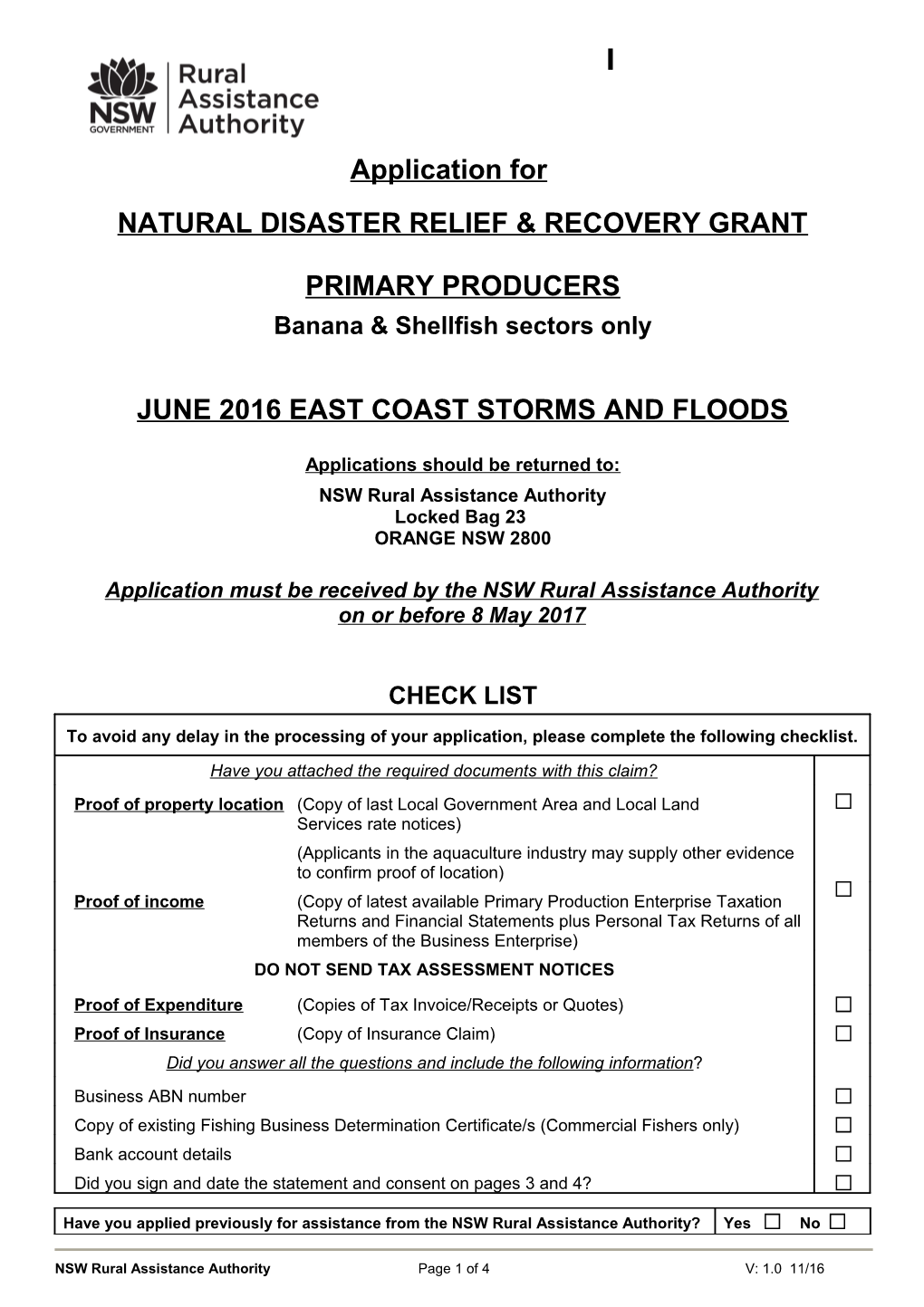 Natural Disaster Relief & Recovery Grant
