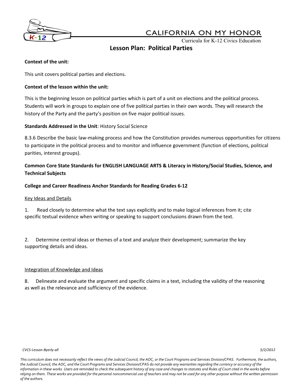 Lesson Plan: Political Parties