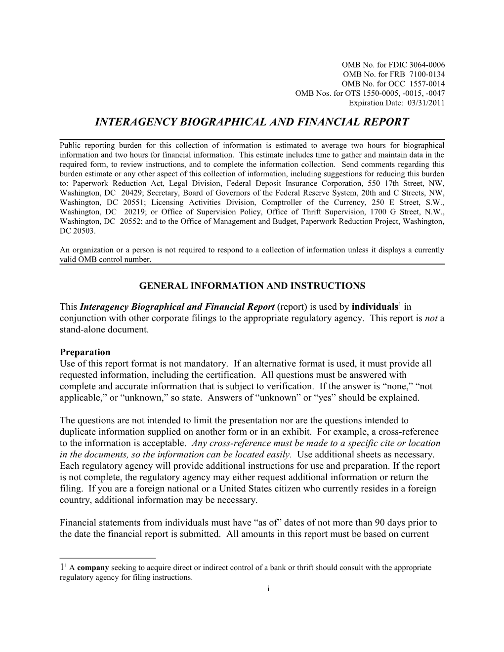 Interagency Biographical and Financial Report