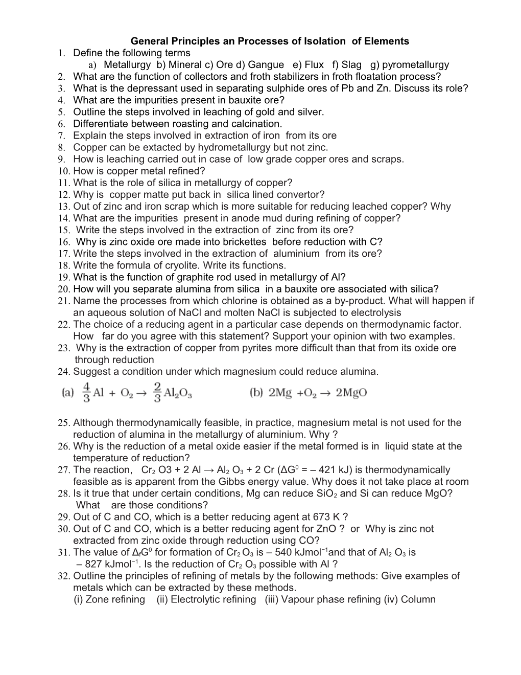 General Principles an Processes of Isolation of Elements