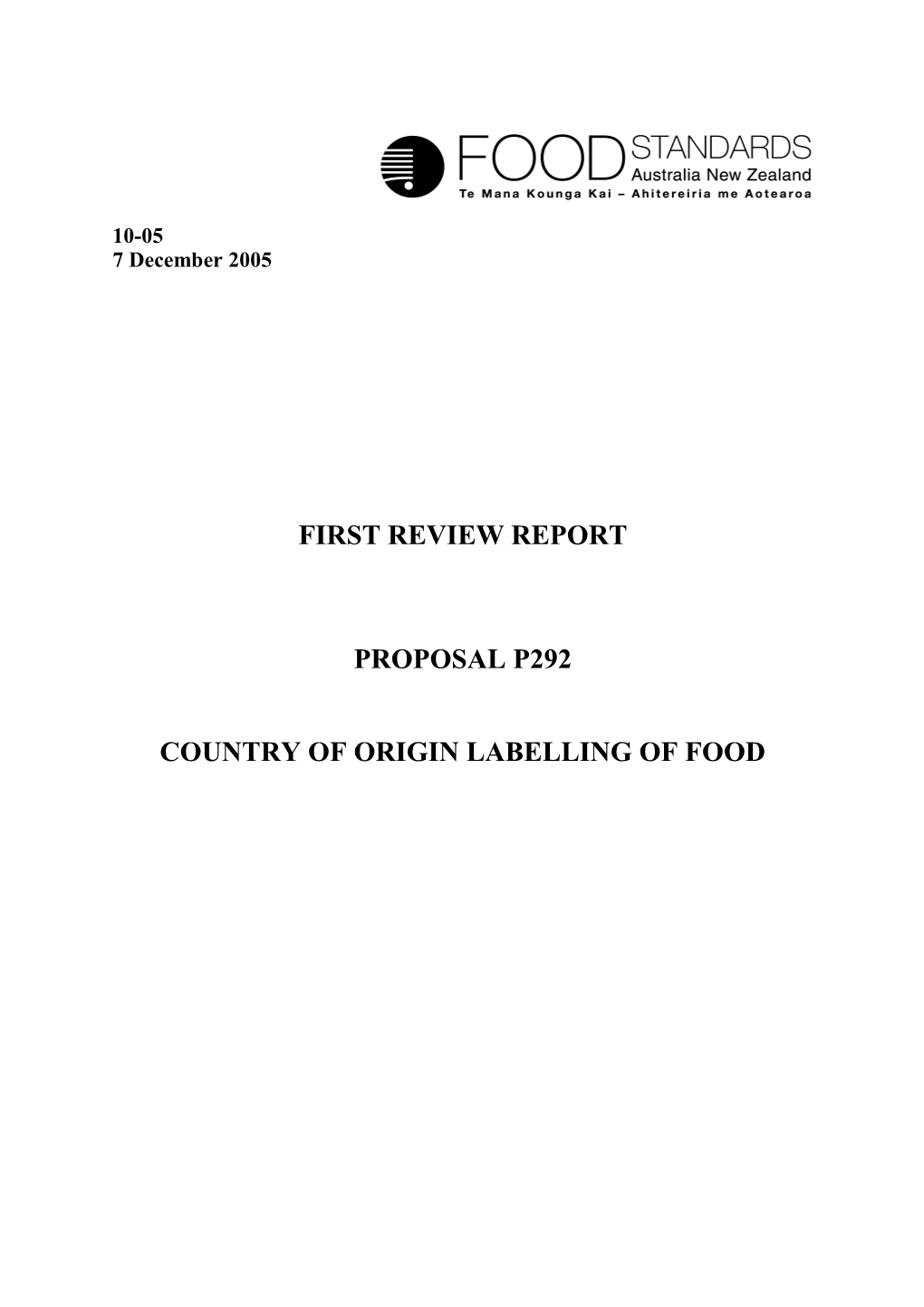 Country of Origin Labelling of Food