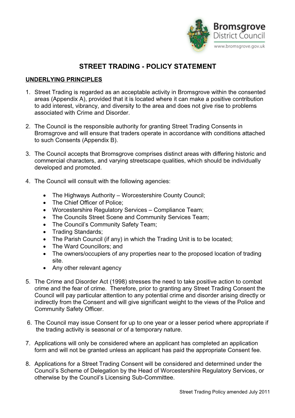 Street Trading - Policy Statement