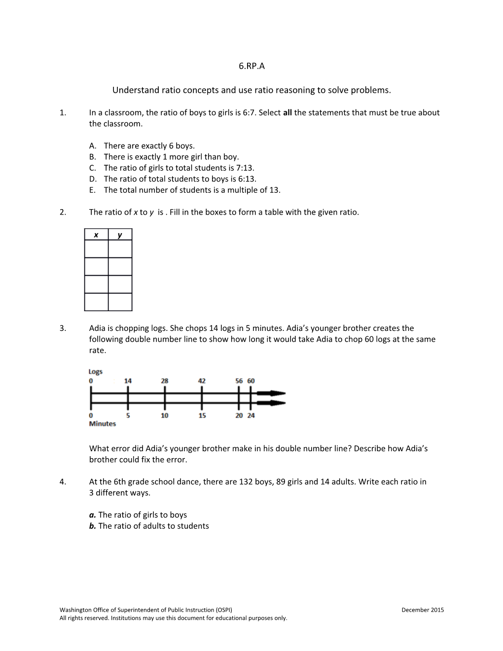 Grade 6 Cluster Quiz 6.RP.A