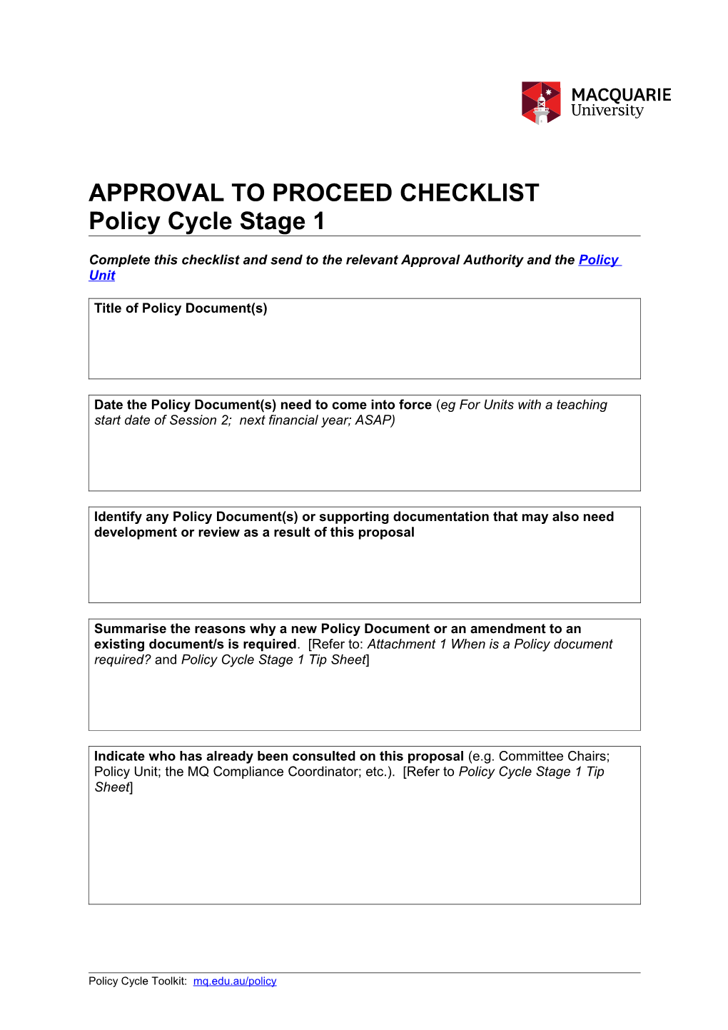 Approval to Proceed Checklist