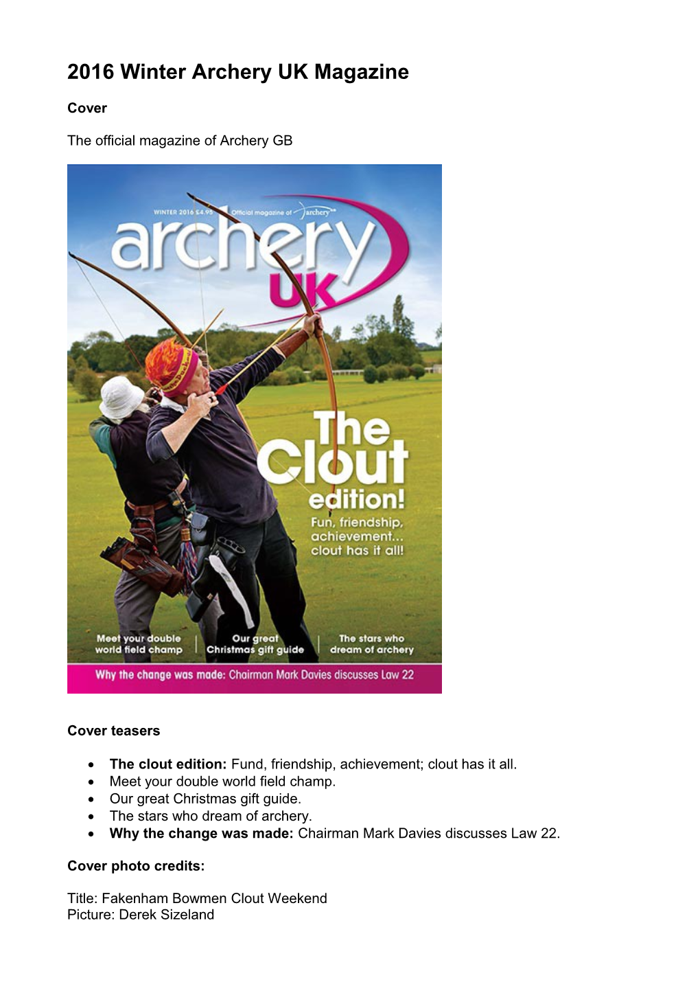 2016 Winter Archery UK Magazine