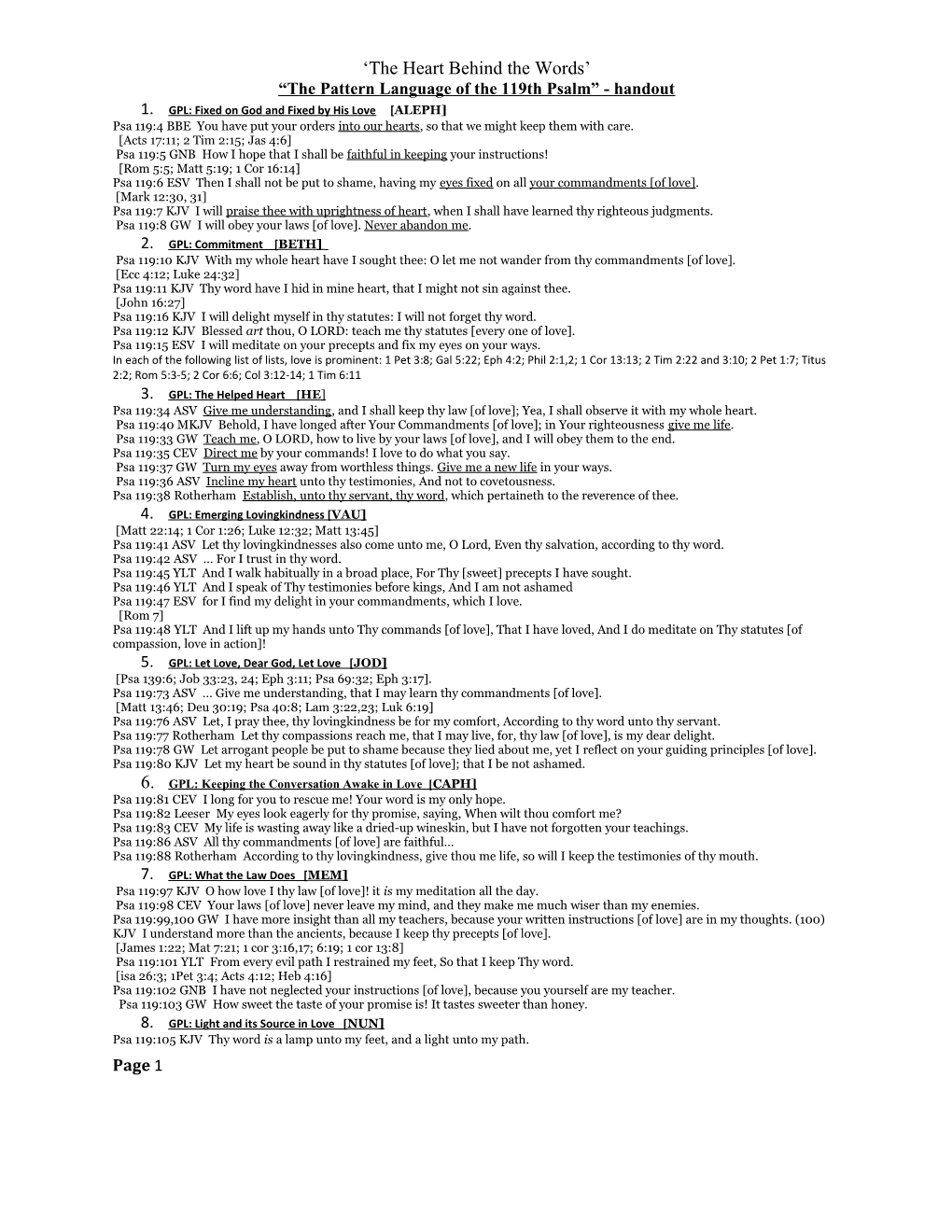 The Pattern Language of the 119Th Psalm - Handout