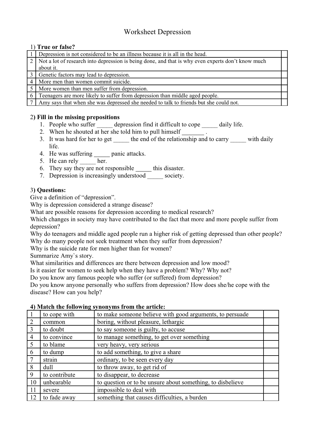 2 ) Fill in the Missing Prepositions