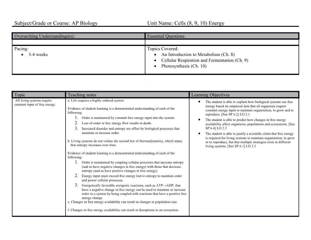 Cellular Respiration and Fermentation (Ch. 9)