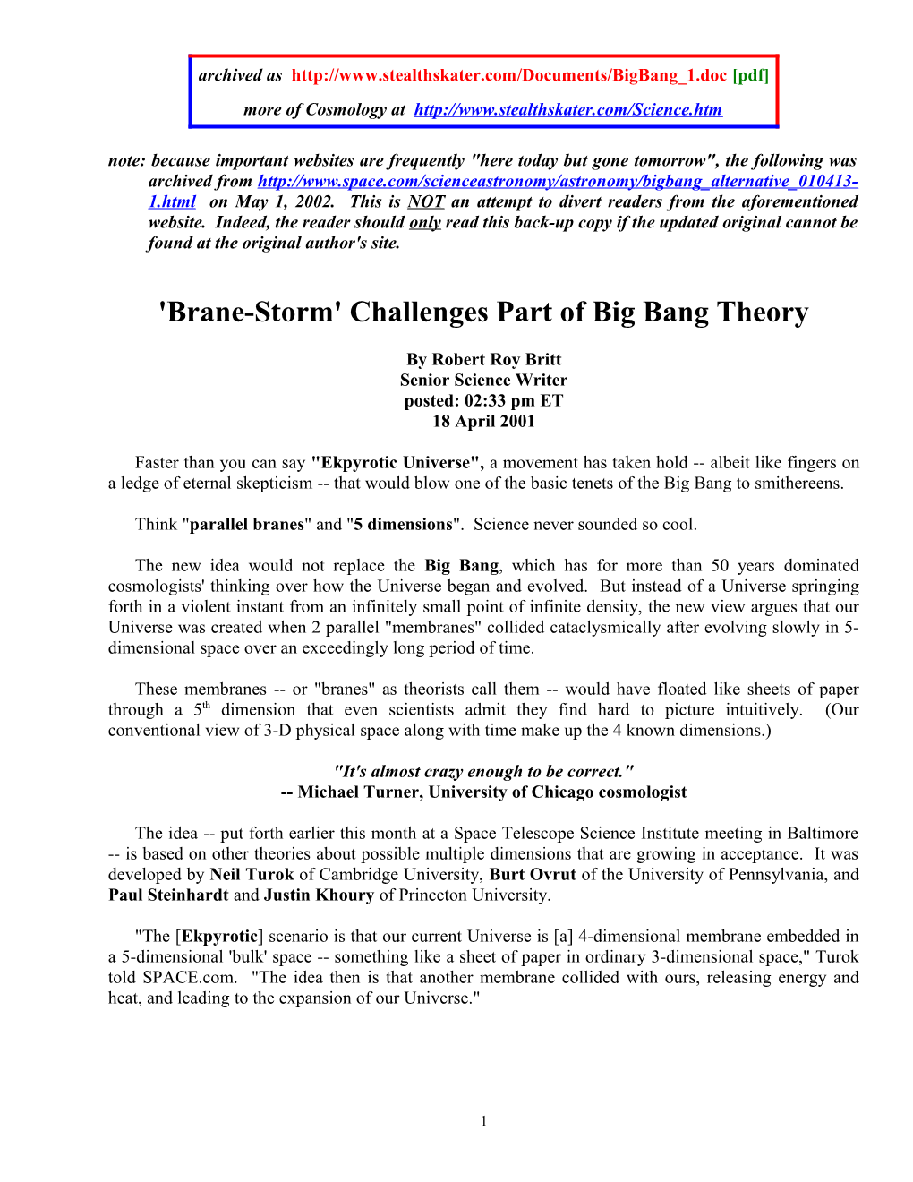 'Brane-Storm' Challenges Part of Big Bang Theory