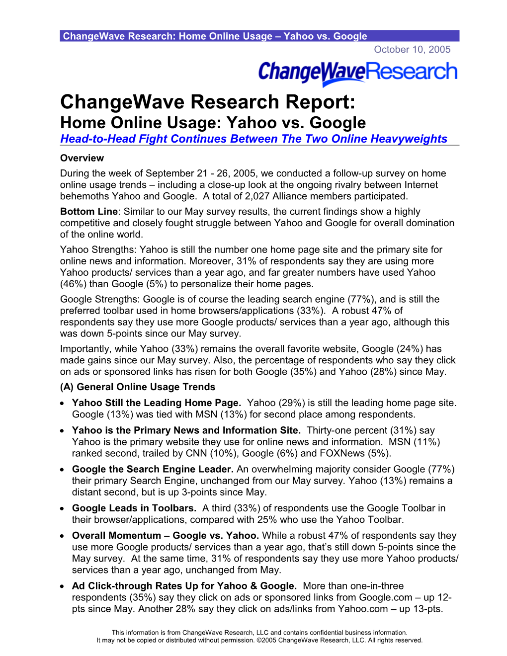 Changewave Research: Home Online Usage Yahoo Vs. Google
