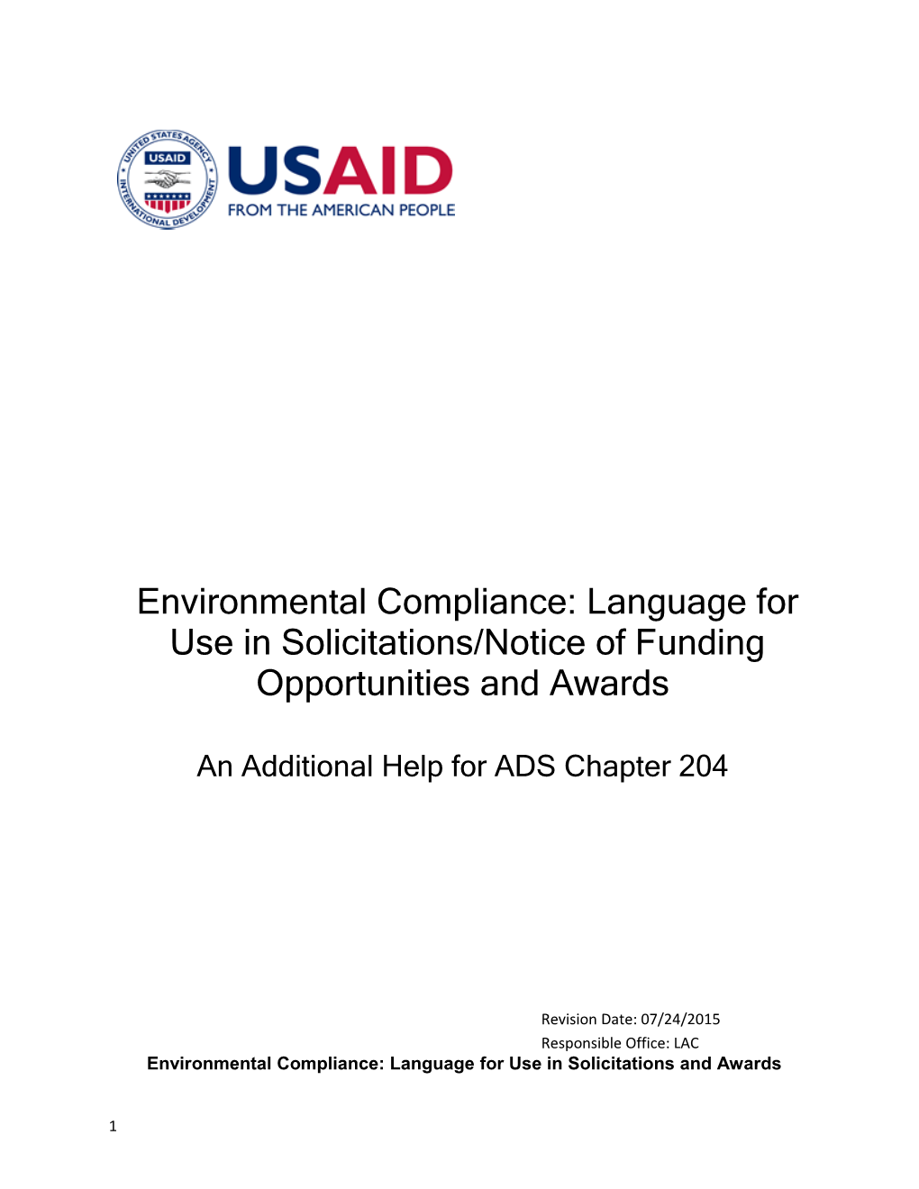 Environmental Compliance: Language for Use in Solicitations/Notice of Funding Opportunities