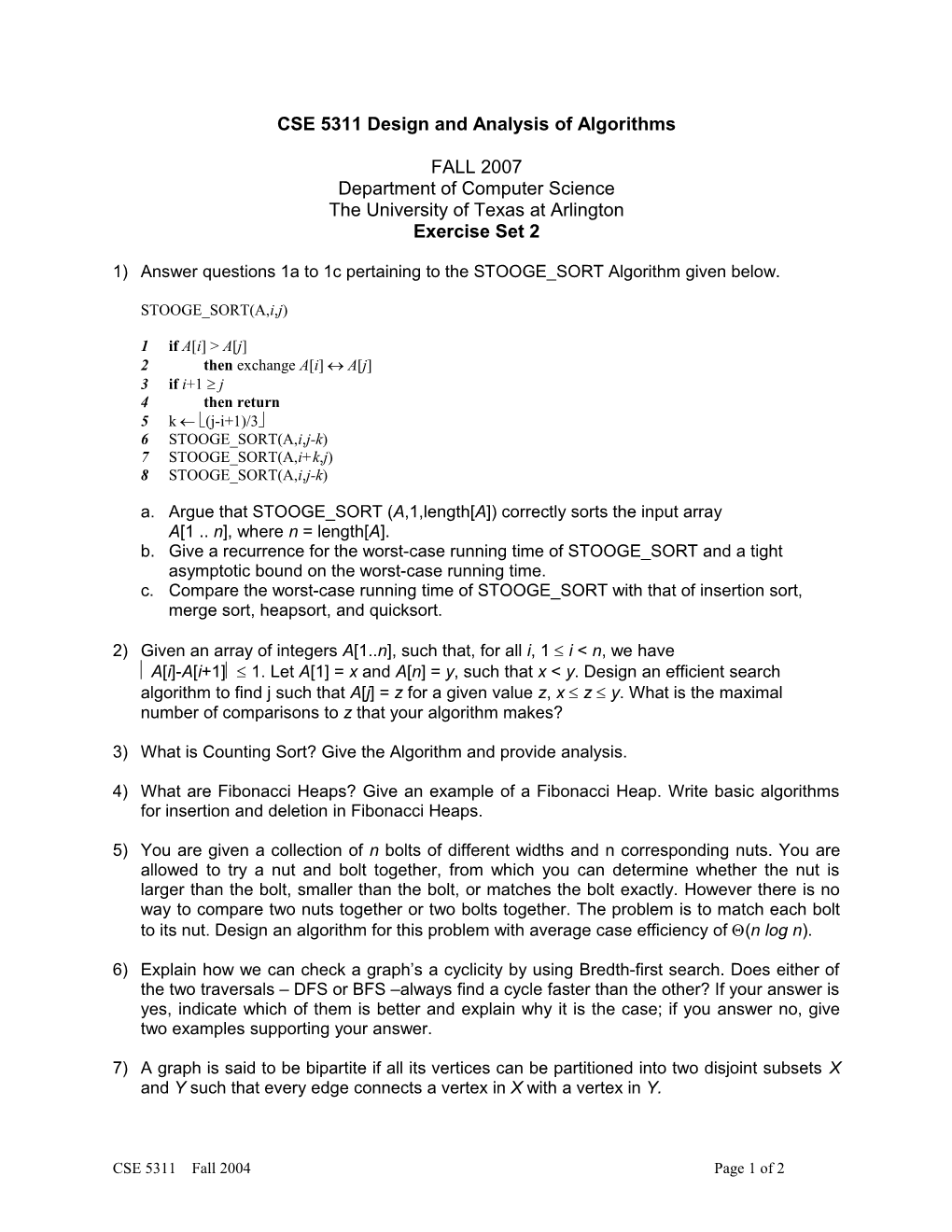 CSE 5311 Design and Analysis of Algorithms