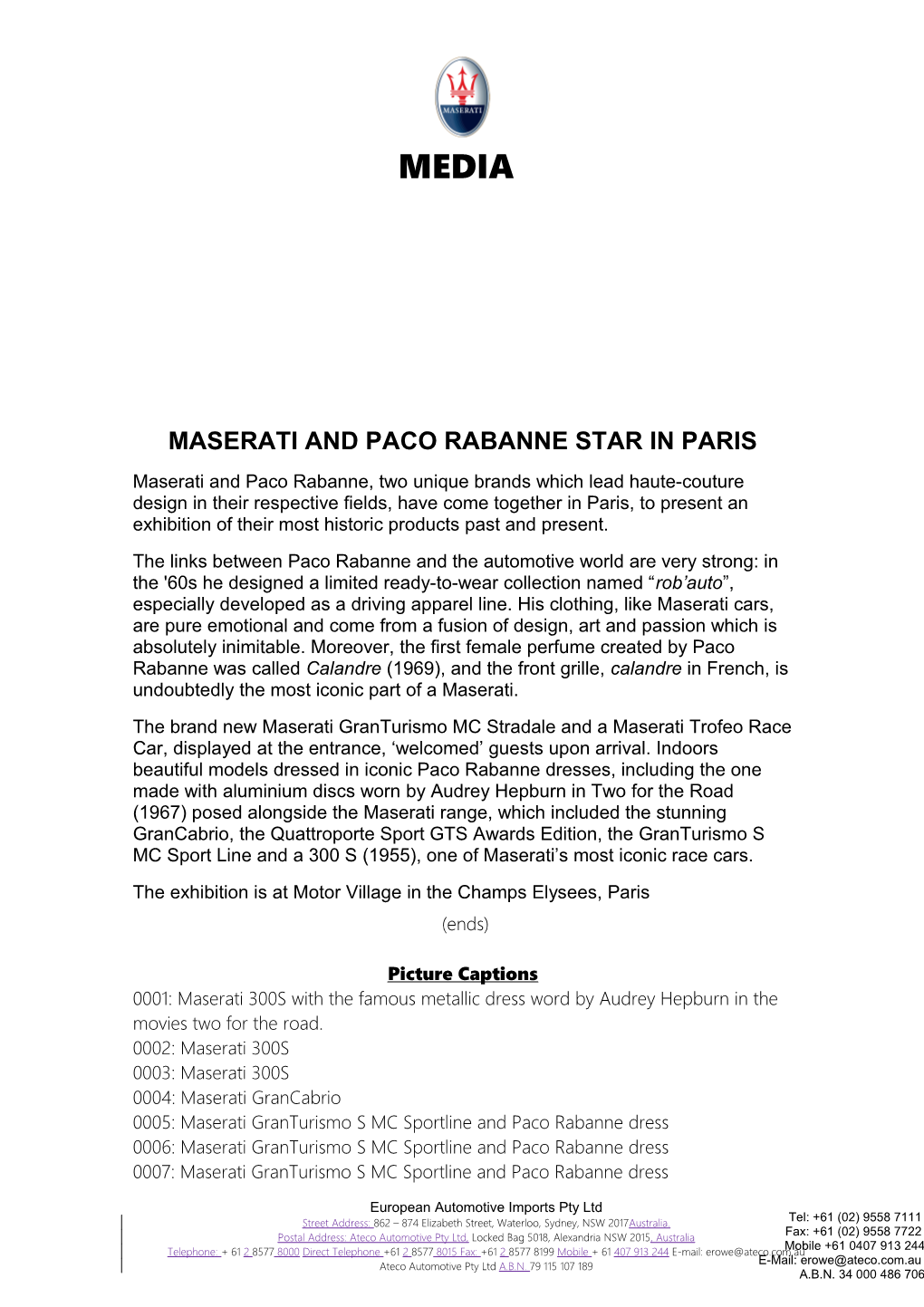 Maserati and Paco Rabanne Star in Paris