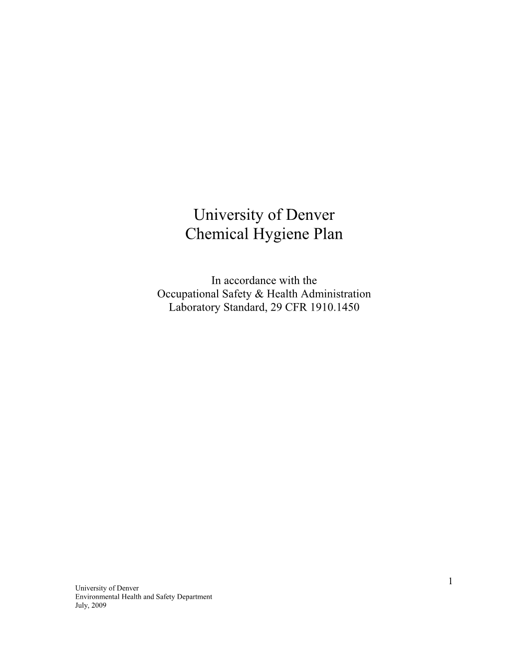 Chemical Hygiene Plan Outline