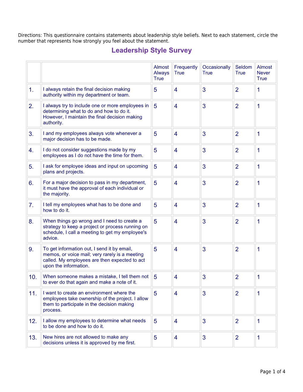 Leadership Style Survey