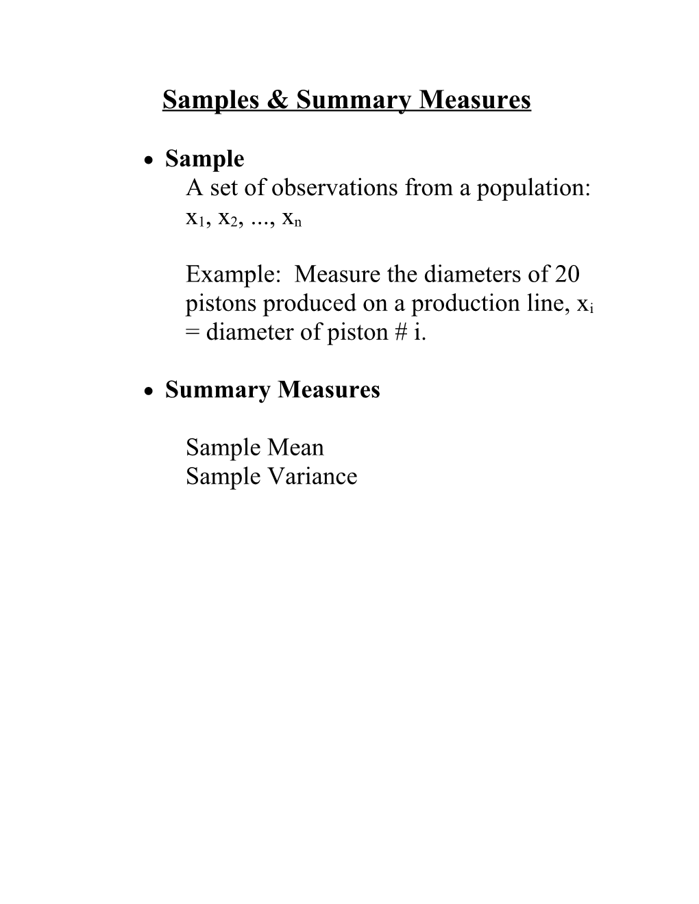 Samples & Summary Measures