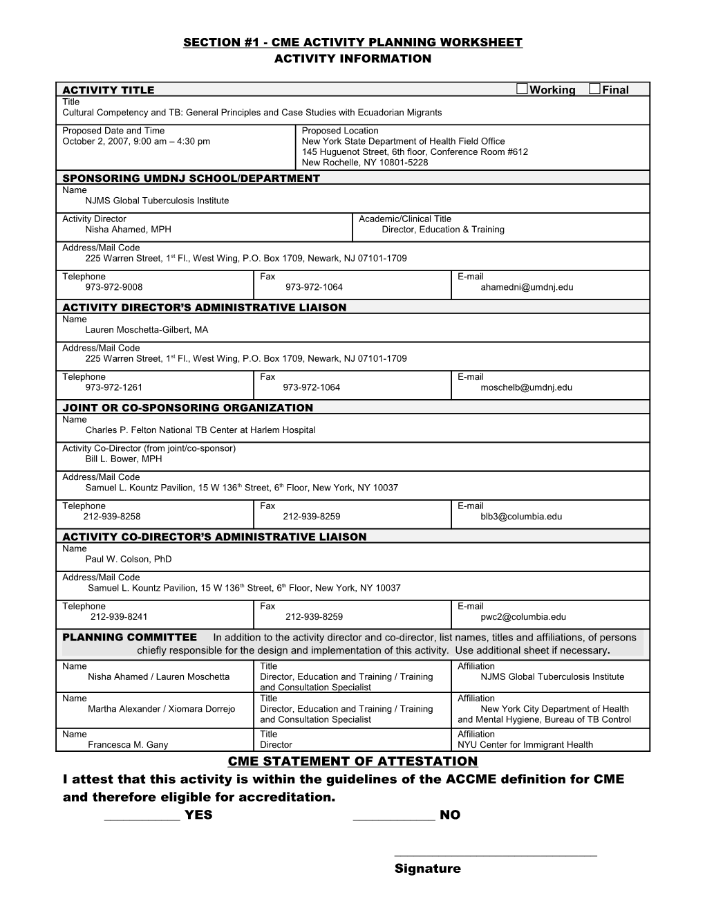 Cme Activity Planning Worksheet