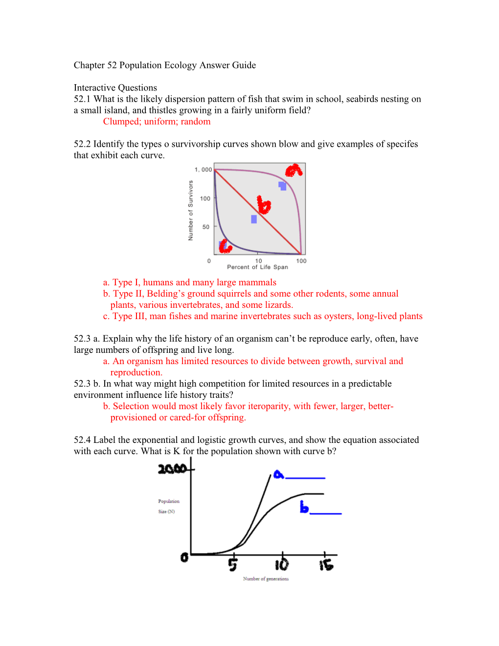 Chapter 52 Population Ecology Answer Guide