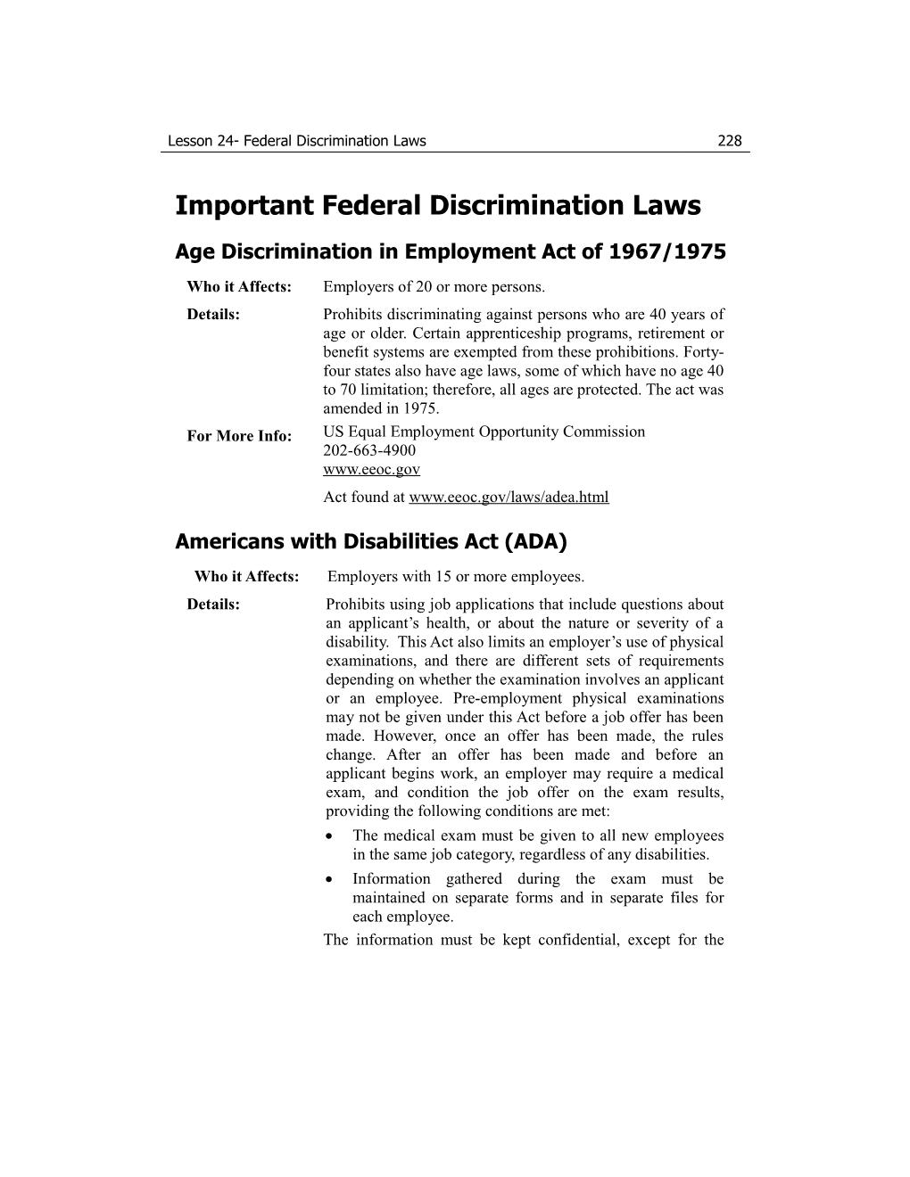 Important Federal Discrimination Laws