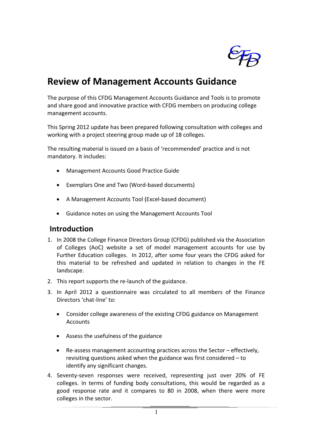 Guidance Notes on Completion of Management Accounts Model