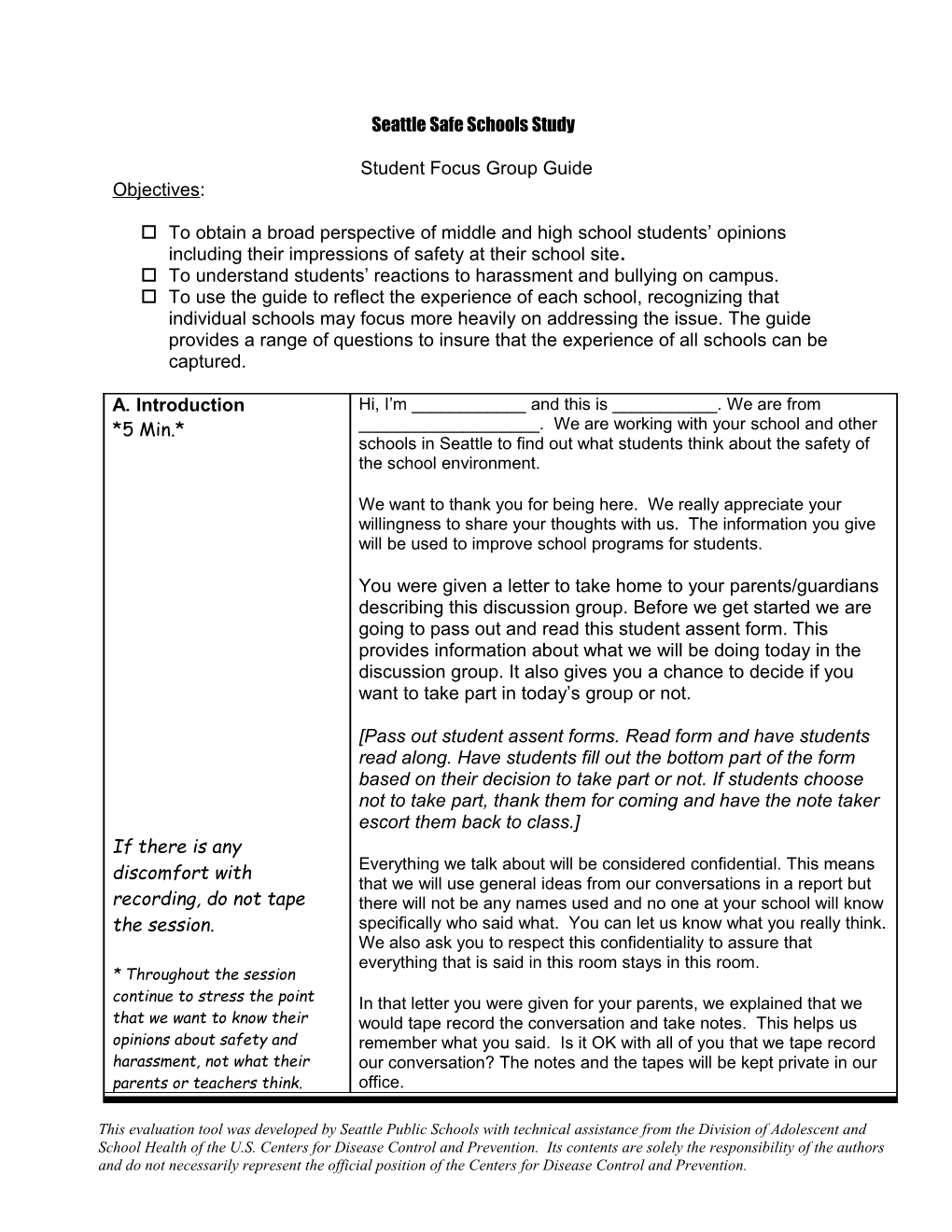 SE-Student Focus Group Guide