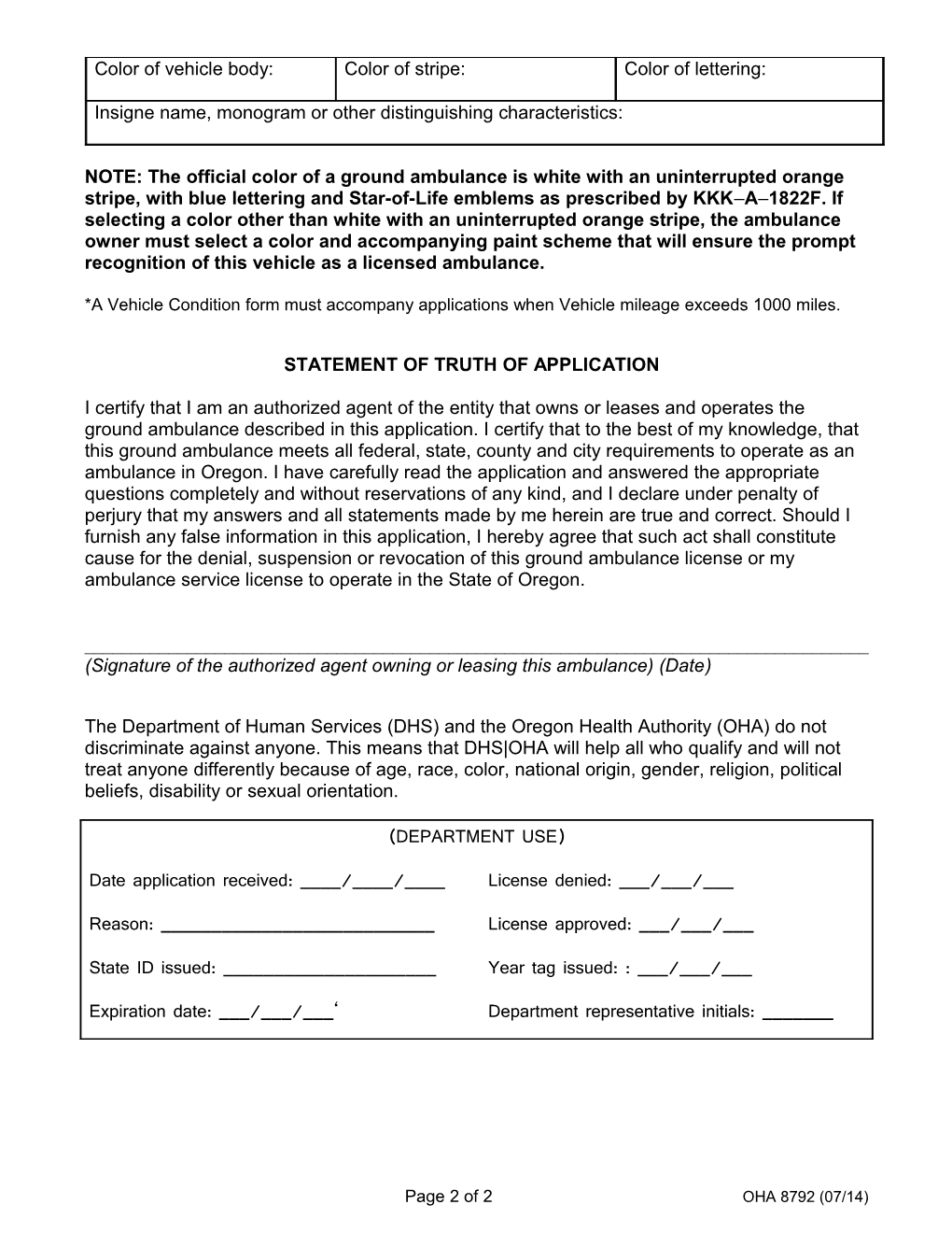 Application for a Ground Ambulance License OHA 8792 12/11