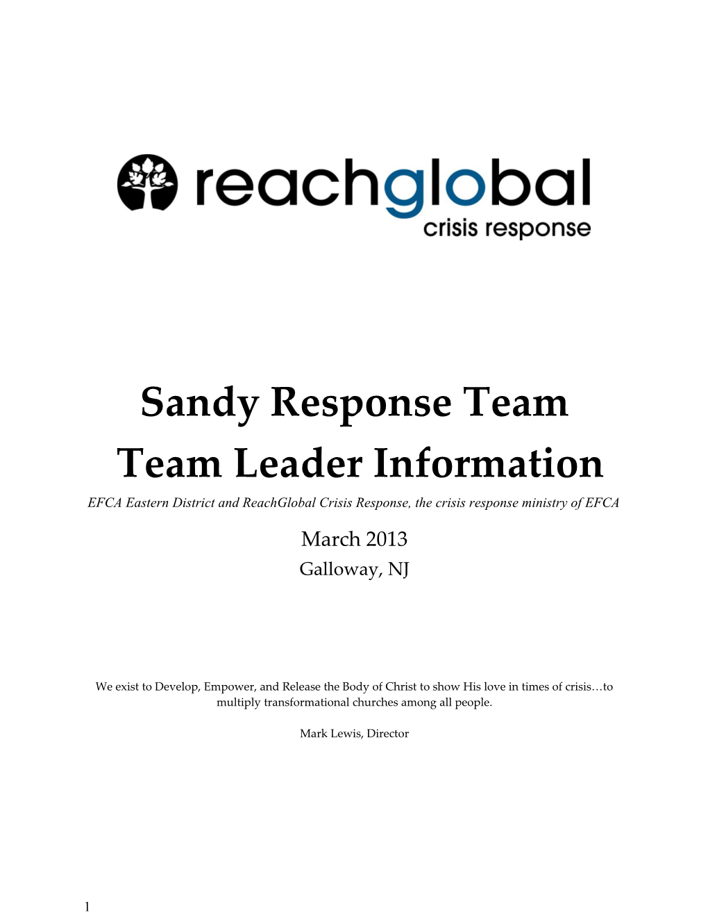 Sandy Response Team Team Leader Information
