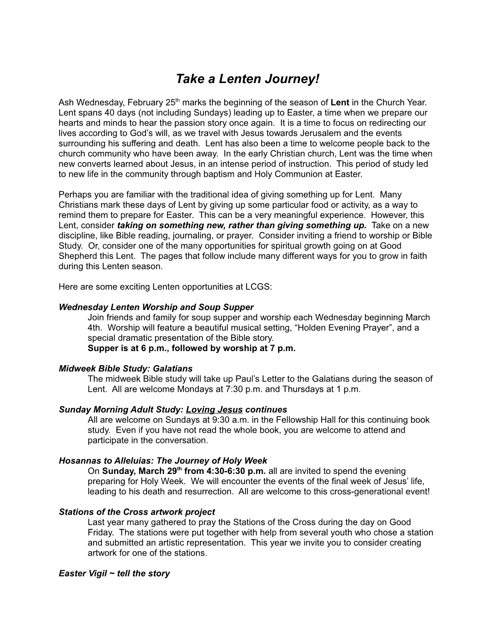 Take a Lenten Journey!