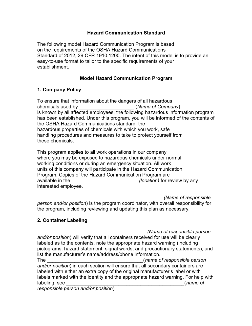 Hazard Communication Standard