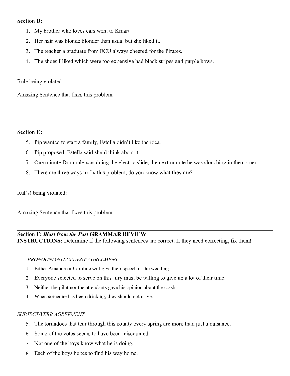 Pink Punctuation Review Sheet