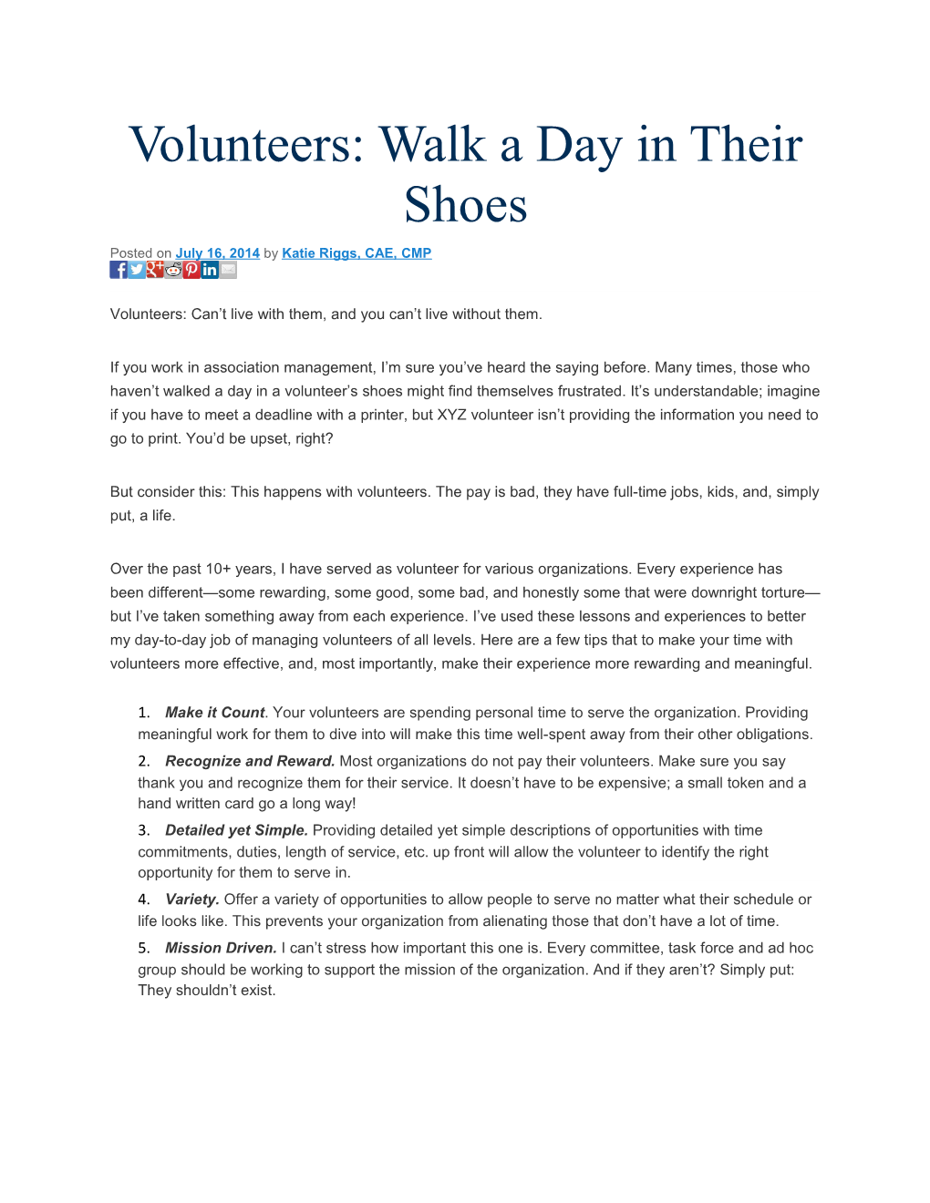 Volunteers: Walk a Day in Their Shoes