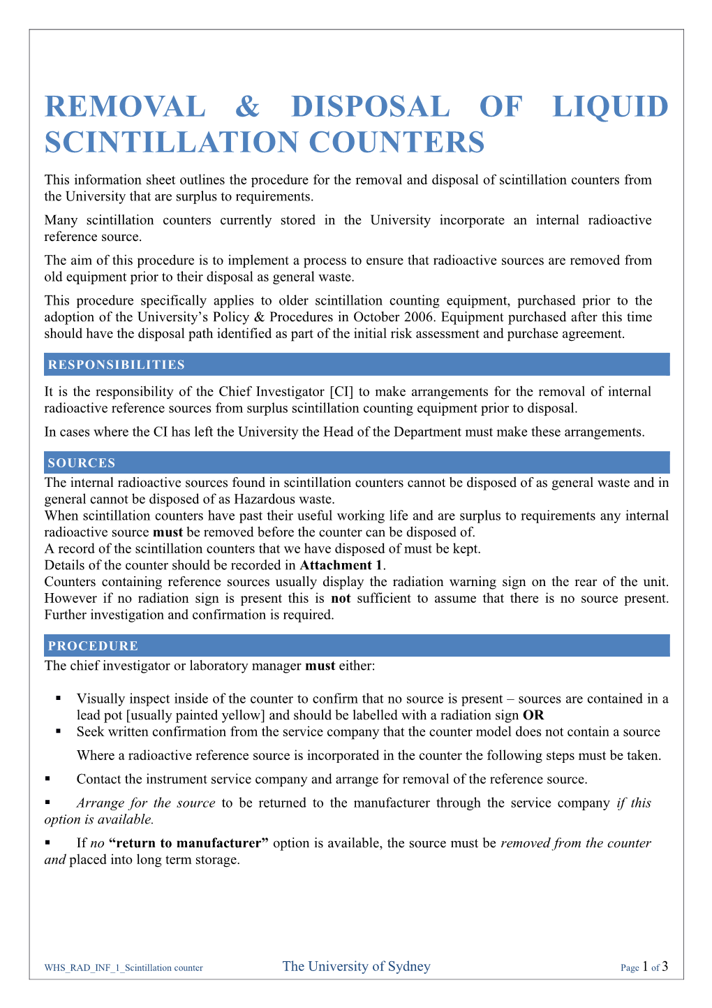 Removal & Disposal of Liquid Scintillation Counters