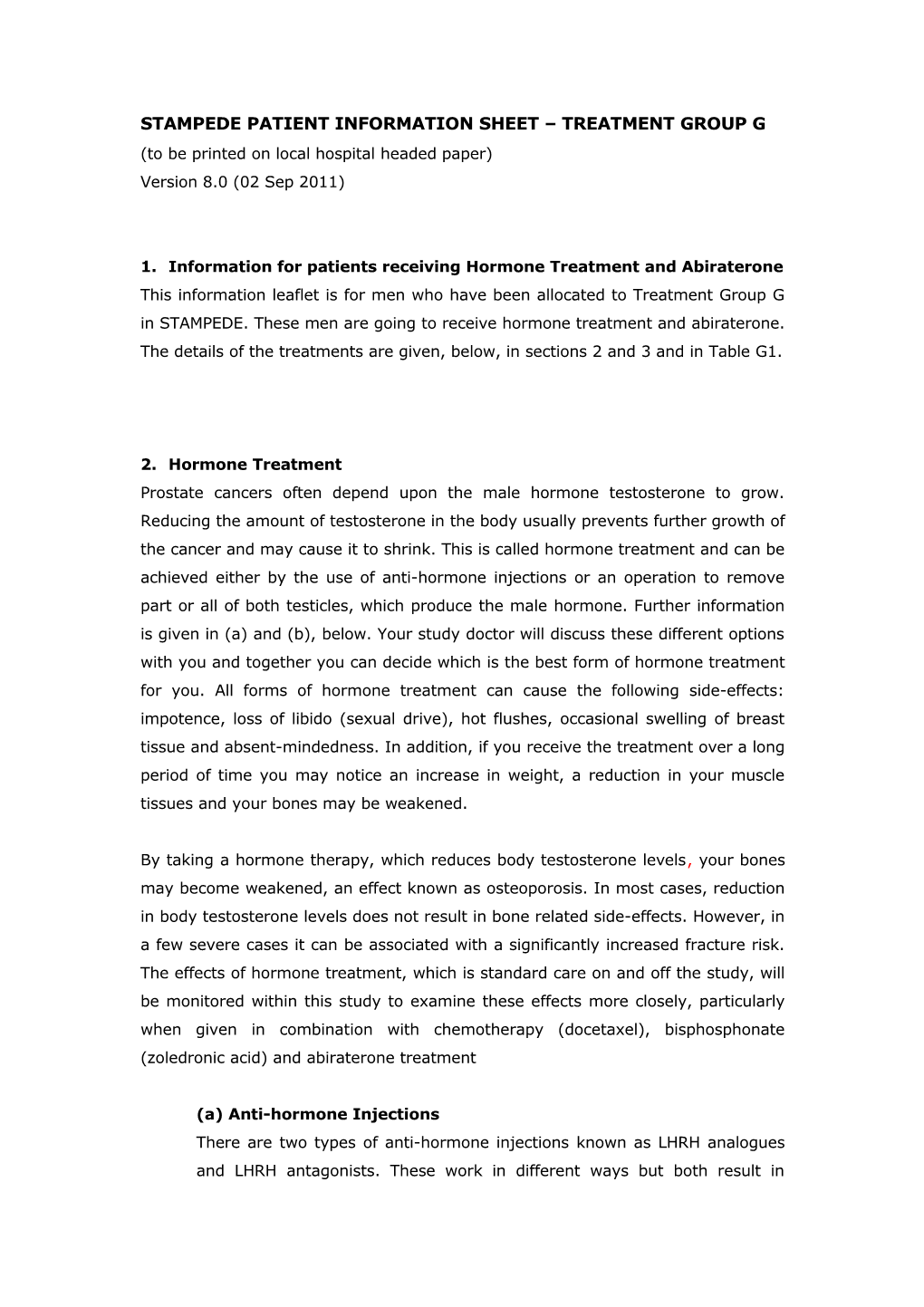 Stampede Patient Information Sheet Treatment Group B