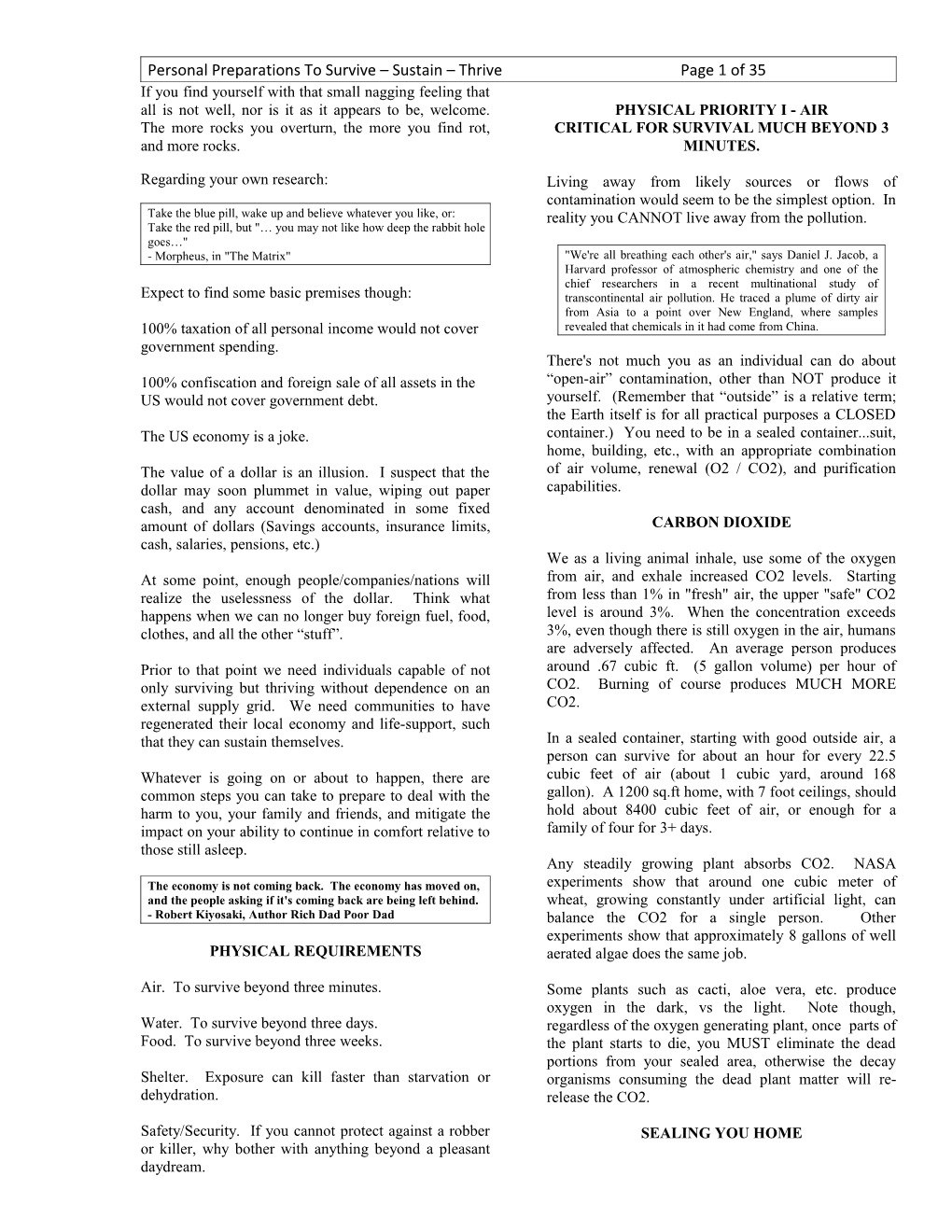 Personal Preparations to Survive Sustain Thrive Page 1 of 1