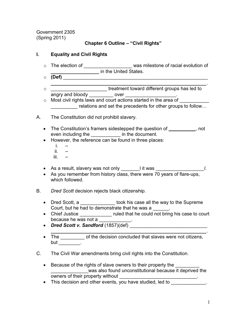 Chapter 6 Outline Civil Rights