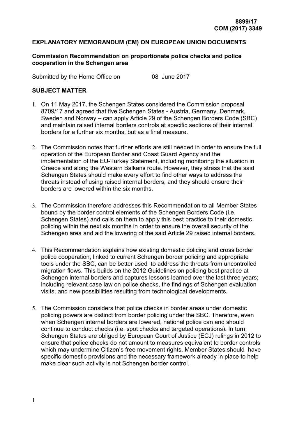 Explanatory Memorandum (Em) on European Union Documents