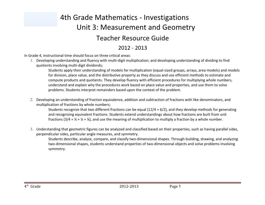 4Th Grade Mathematics - Investigations