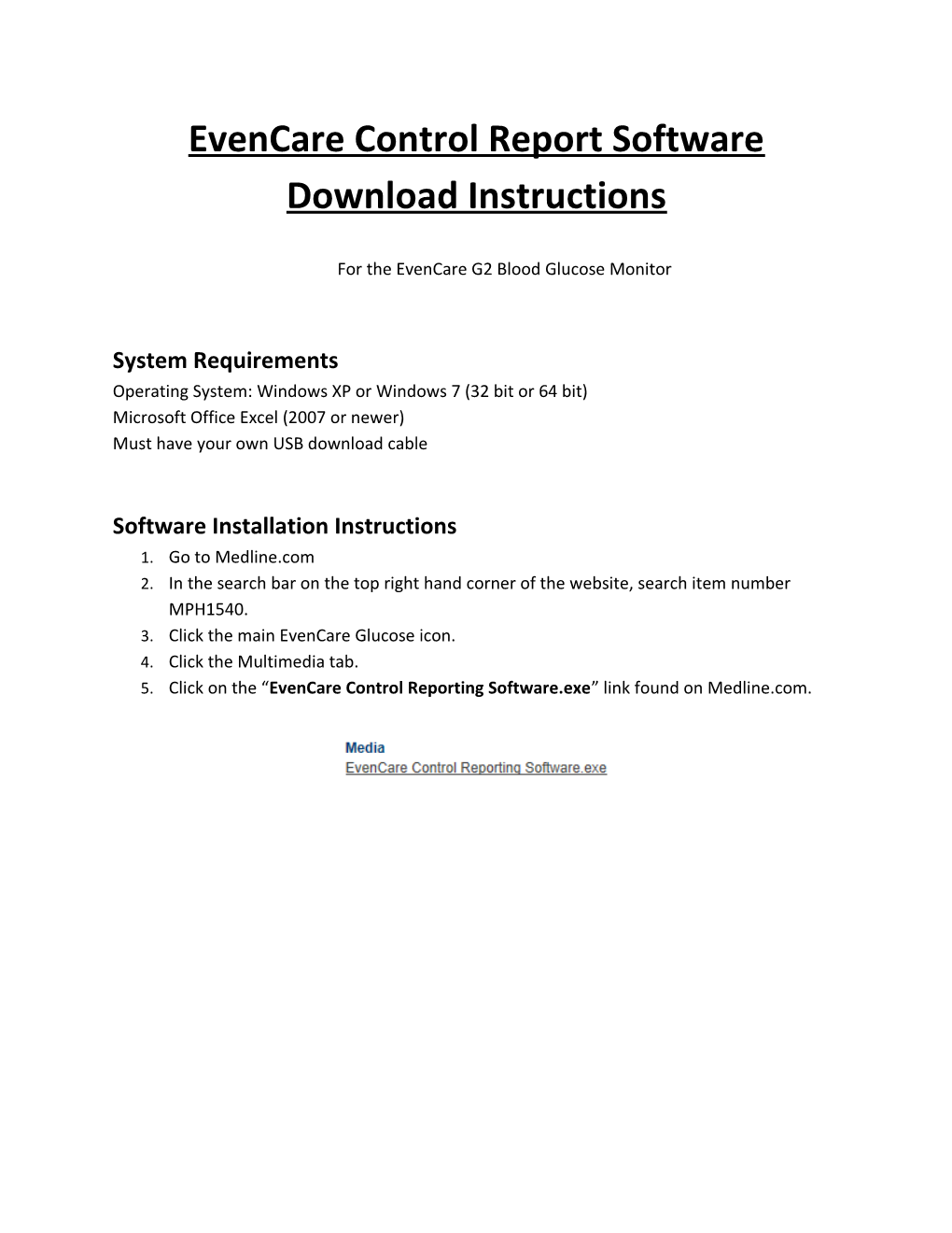Evencare Control Report Software Download Instructions