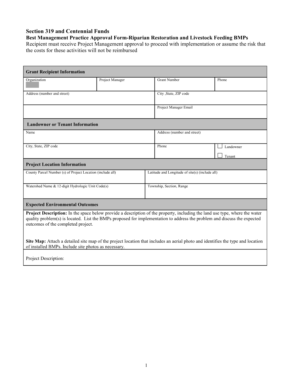 Nonpoint Activity BMP Approval Form