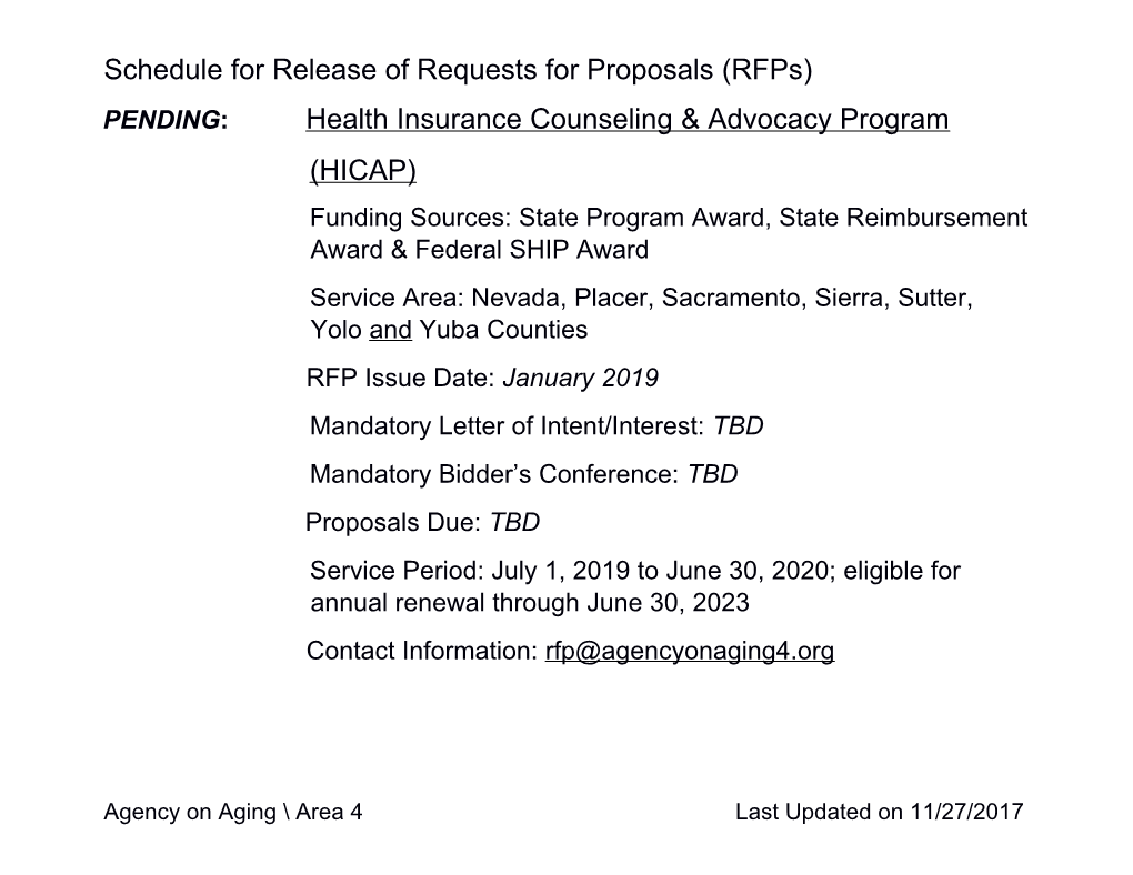 Schedule for Release of Requests for Proposals (Rfps)