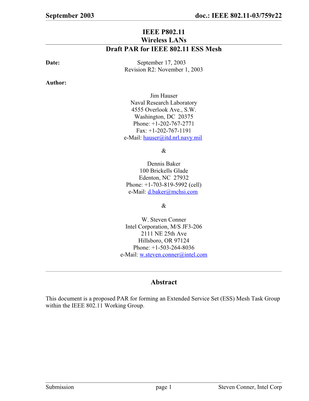 Draft PAR for IEEE 802.11 ESS Mesh