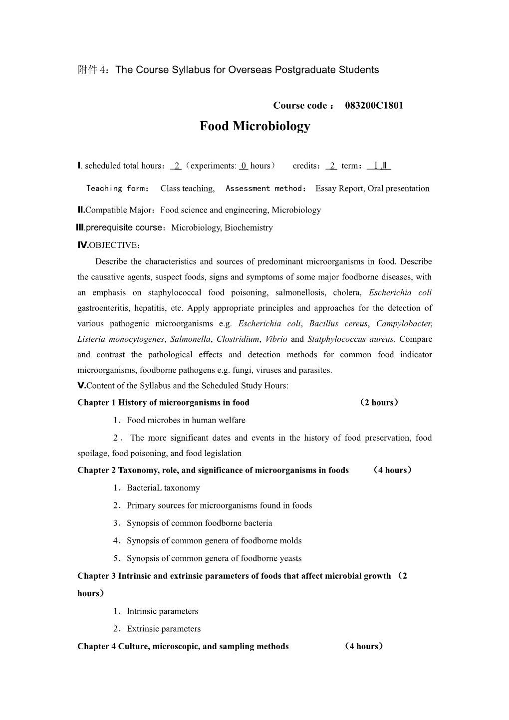 附件4 the Course Syllabus for Overseas Postgraduate Students