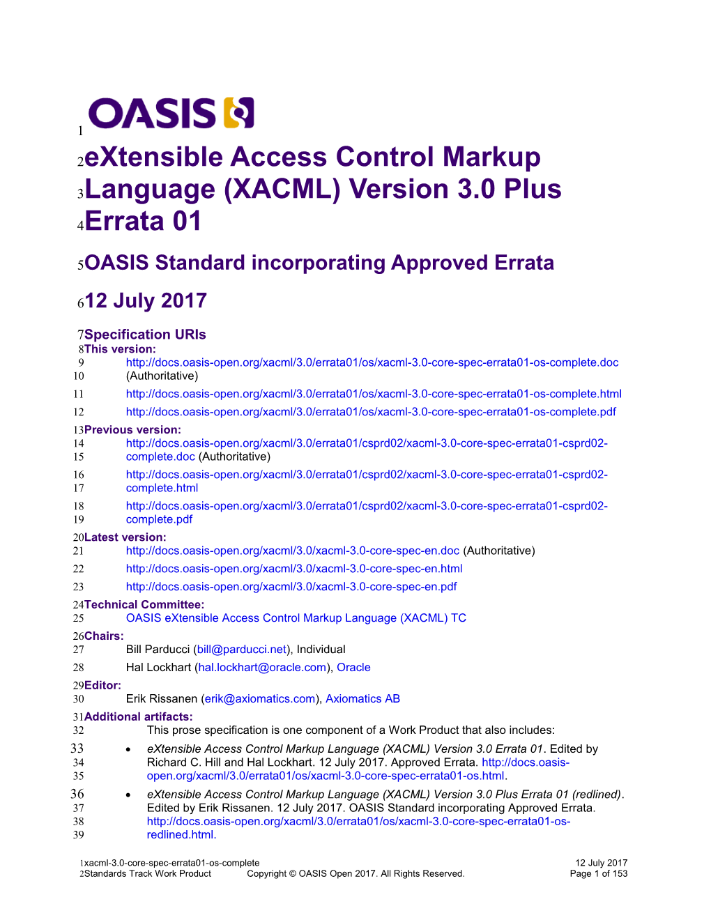 Extensible Access Control Markup Language (XACML) Version 3.0 Plus Errata 01