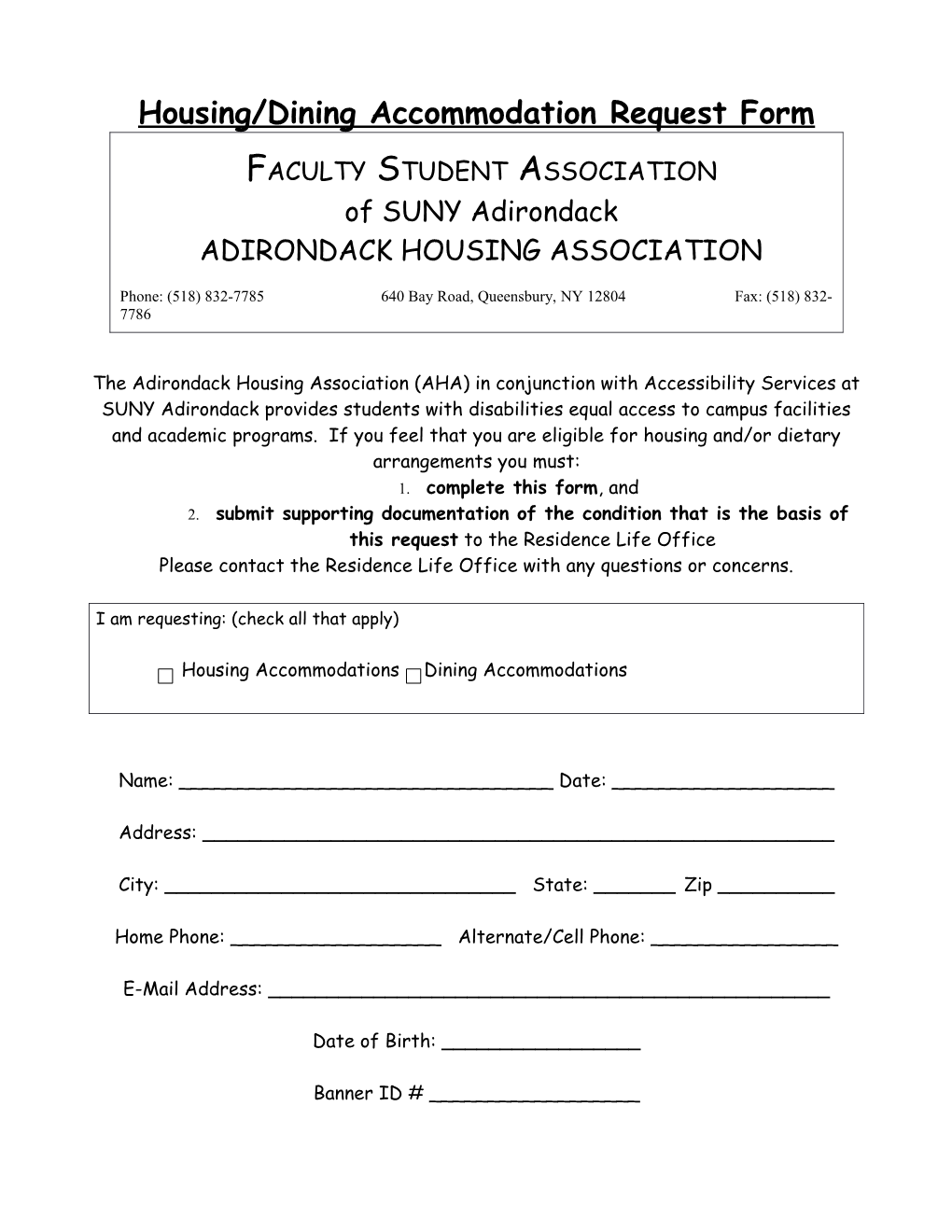 Student Intake Form