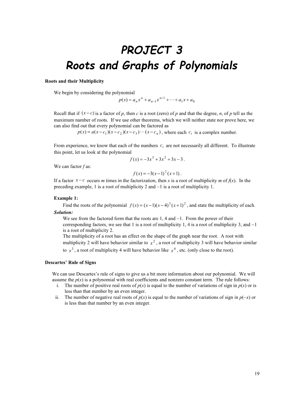 Roots and Graphs of Polynomials