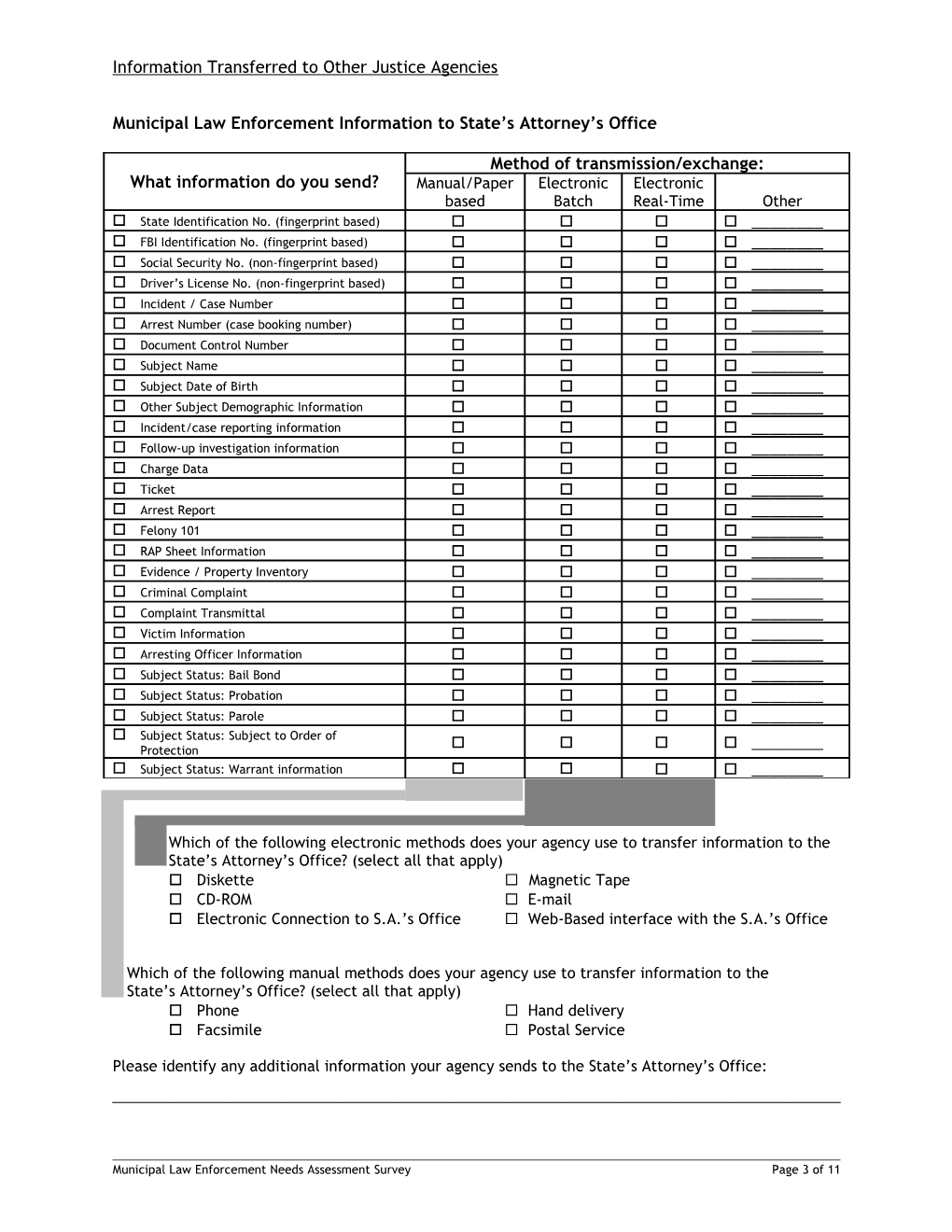 Municipal Law Enforcement Information Management Survey