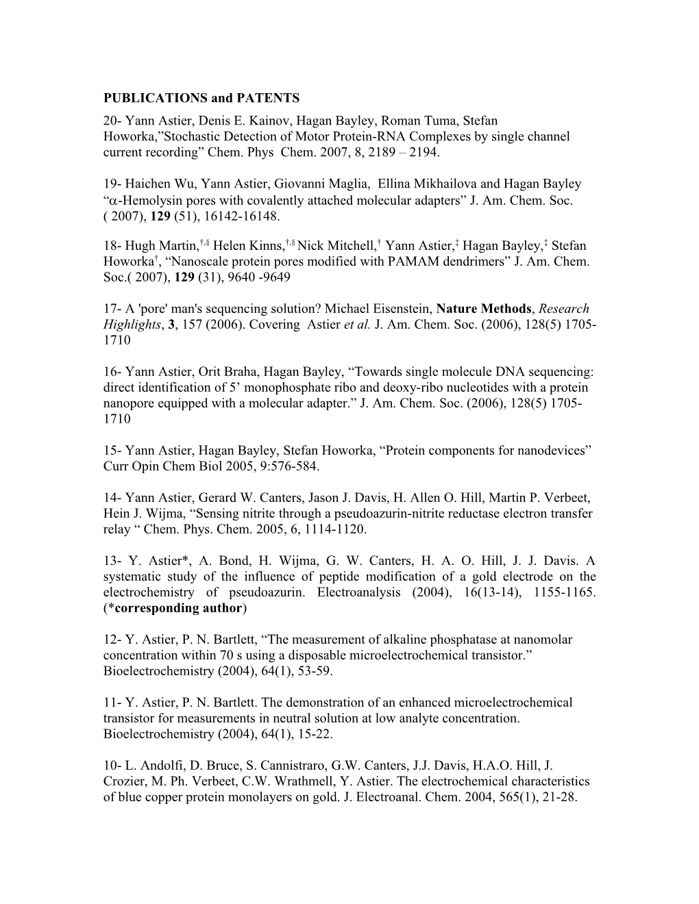 PUBLICATIONS and PATENTS for Dr