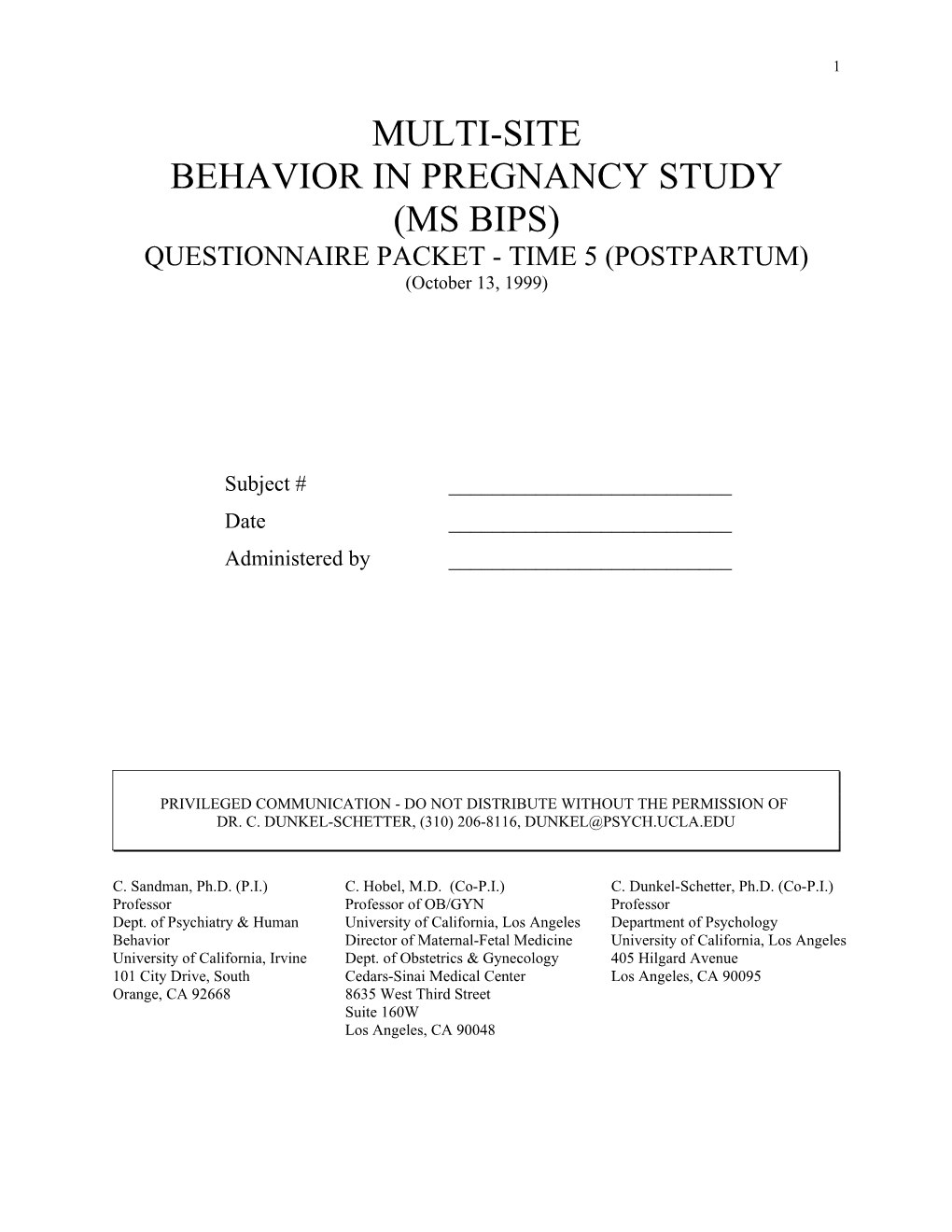 Questionnaire Packet - Time 5 (Postpartum)