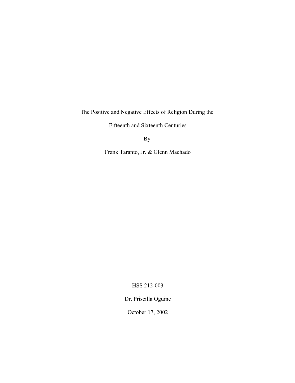 The Positive and Negative Effects of Religion in Europe During The