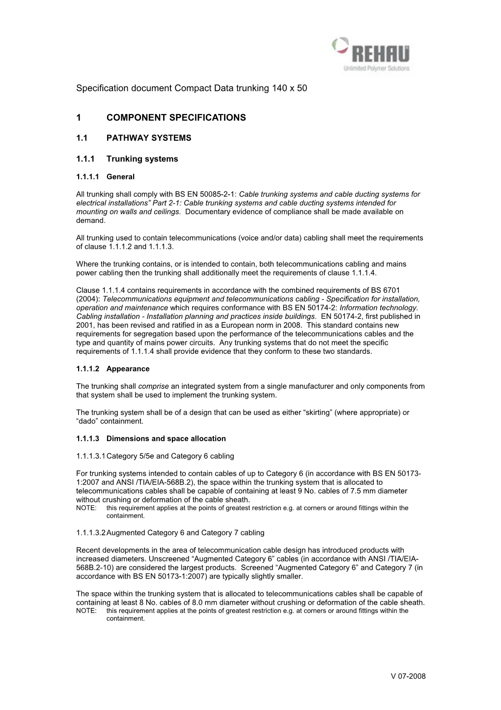 Specification Document Compact Data Trunking 140 X 50